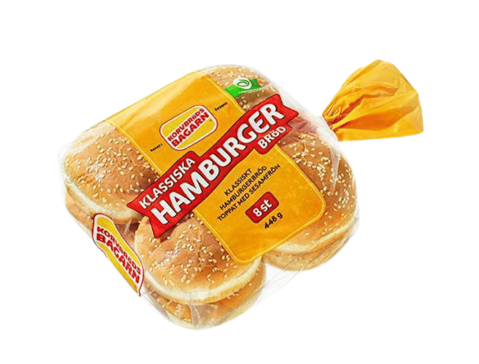 Korvbröds Bagarn Hamburgerbröd 8 Hamburger Buns 448g (15.80 oz) – Authentic Swedish Sesame Hamburger Buns