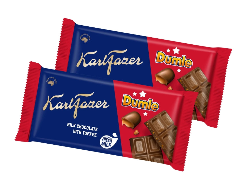 2 x Karl Fazer Dumle Original Chocolate Bar 145g (5.11 oz) – Finnish Milk Chocolate with Soft Dumle Toffee Pieces
