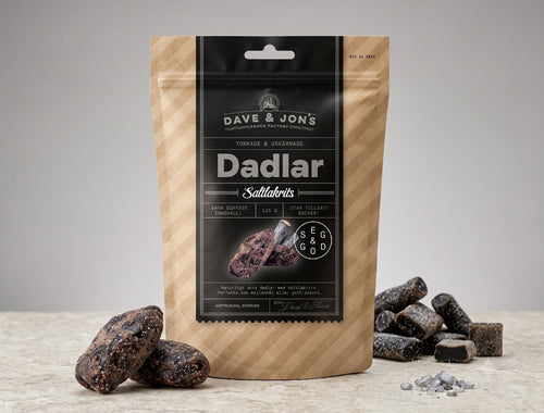 2 x Dave & Jon's Dadlar Saltlakrits 125g (4.40 oz) – Swedish Salted Licorice Dates