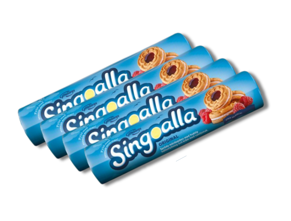 4 Packs of Göteborgskex Singoalla Original Raspberry Cookies 190g (6.70 oz) – Authentic Swedish Raspberry-Filled Biscuits