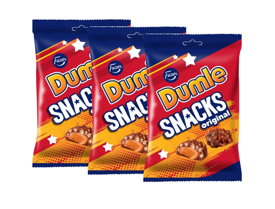 3 x Fazer Dumle Snacks Original 160g (5.64 oz) – Finnish Milk Chocolate, Caramel & Crispy Rice Bites