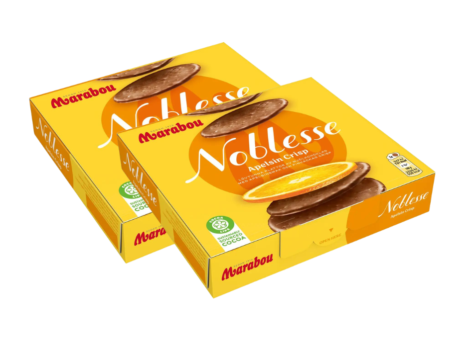 2 Boxes of Marabou Noblesse apelsin (orange) Crisp 150g (5.29 Oz) - Swedish Milk Chocolate with orange, swedish chocolate, milk chocolate