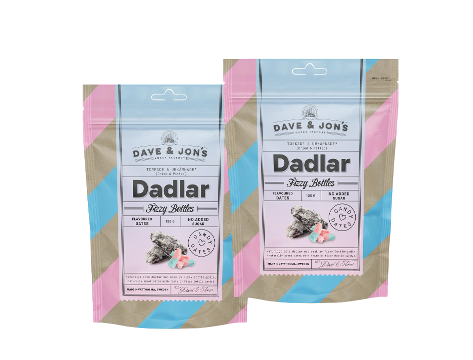 2 Pack Dave and Jons Dadlar Fizzy Bottles - Tangy & Sweet Fizzy Candy Dates (125g / 4.40oz)