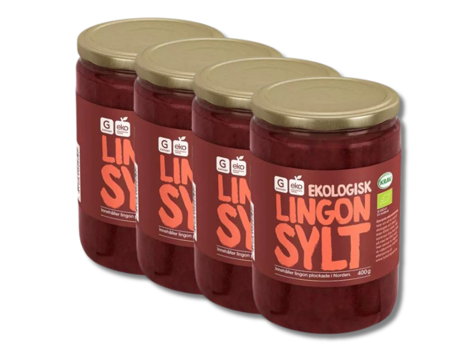 4 Jars of Garant Organic Lingonberry Jam 400g (14.10 oz) – Organic Swedish Lingonberry Preserve – Authentic Scandinavian Flavor