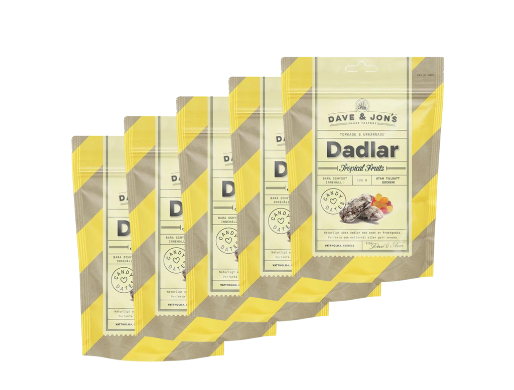 5 Pack Dave & Jons Dadlar Tropical Fruit - Date-Based Tropical Candy (125g / 4.40oz)