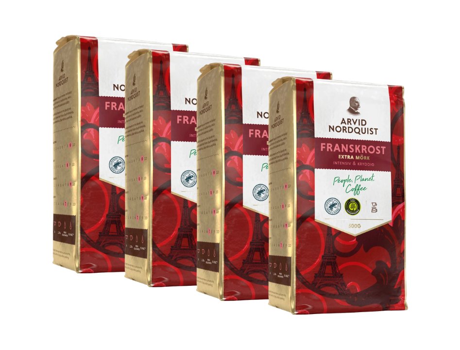 4 Packs of Arvid Nordquist Franskrost Ground Coffee 500g (17.64 oz) – Authentic Swedish Extra Dark Roast Coffee