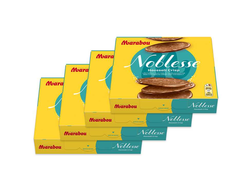 4 Boxes of Marabou Noblesse Havssalt (sea salt) Crisp 150g (5.29 Oz) Swedish Milk Chocolate with sea salt, swedish chocolate, milk chocolate