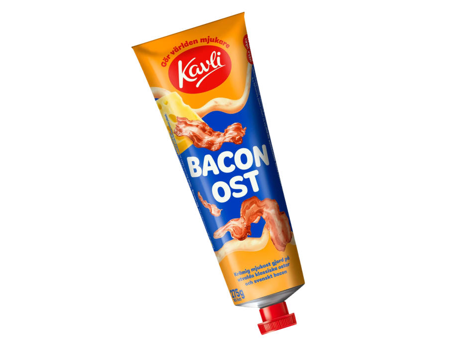 Kavli BaconOst, Bacon Cheese Spread, 275g (9.7 oz.), Swedish Soft Cheese Spread, Cream Cheese In Tube, Mjukost, Ost, Swedish Food