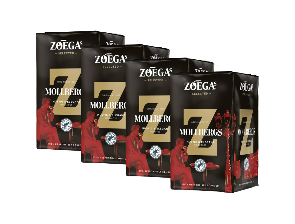 4 x Zoégas Mollbergs Blandning Ground Coffee 450g (15.87 oz) – Authentic Swedish Dark Roast Coffee – 100% Arabica