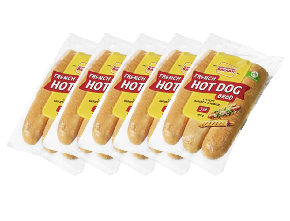 5 Packs of Korvbrödsbagarn French Hot Dog Bread - 3-Pack, 180g (6.34 oz)