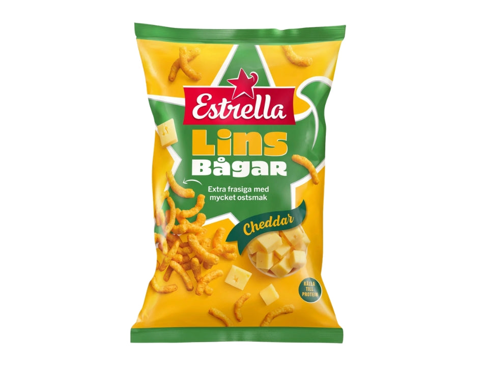 4 x Estrella Linsbågar Cheddar 150g (5.29 oz) – Swedish Cheddar Lentil Puffs
