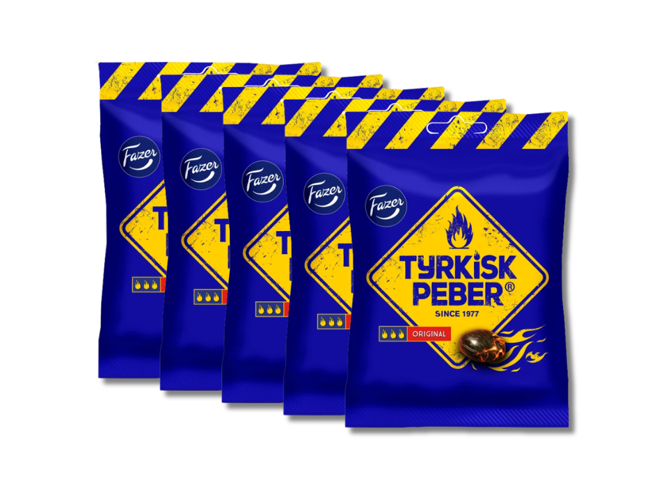 5 Bags of Fazer Tyrkisk Peber 150g (5.29 oz) – Fiery Salty Licorice Hard Candies