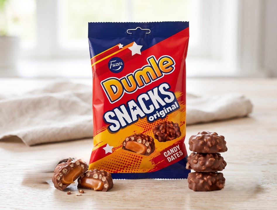 Fazer Dumle Snacks Original 160g (5.64 oz) – Finnish Milk Chocolate, Caramel &amp; Crispy Rice Bites