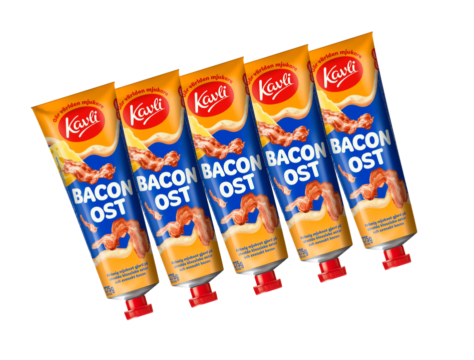 5 Tubes of Kavli BaconOst, Bacon Cheese Spread, 275g (9.7 oz.), Swedish Soft Cheese Spread, Cream Cheese In Tube, Mjukost, Ost, Swedish Food