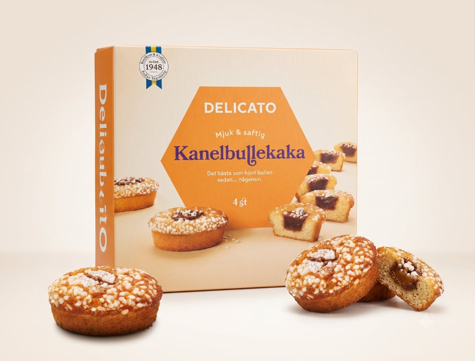 3 x Delicato Kanelbullekaka 4-Pack 200g (7.05 oz) – Swedish Cinnamon Bun Cakes