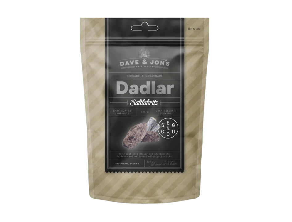 5 x Dave & Jon's Dadlar Saltlakrits 125g (4.40 oz) – Swedish Salted Licorice Dates