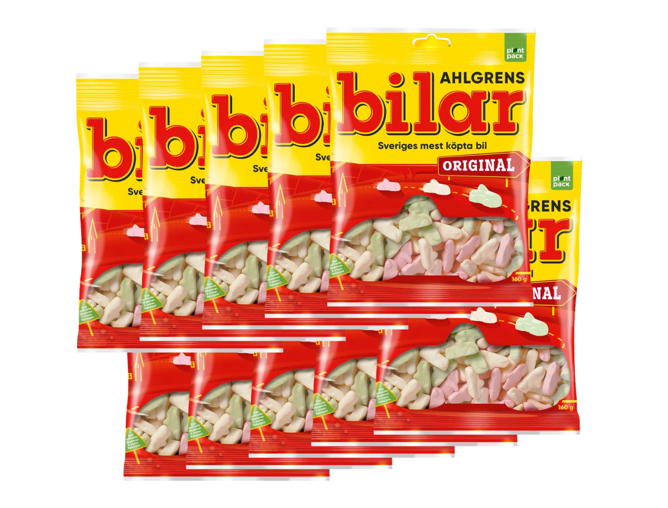 Ahlgrens Bilar Original 10 × 160g (10 × 5.64 oz) – Authentic Swedish Soft Foam Candy Cars – Classic Fruity Treat