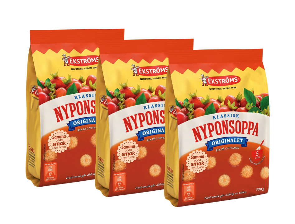 Ekströms Klassisk Nyponsoppa Powder 3 × 730g (3 × 25.75 oz) – Authentic Swedish Rosehip Soup Mix – Makes 15 Liters