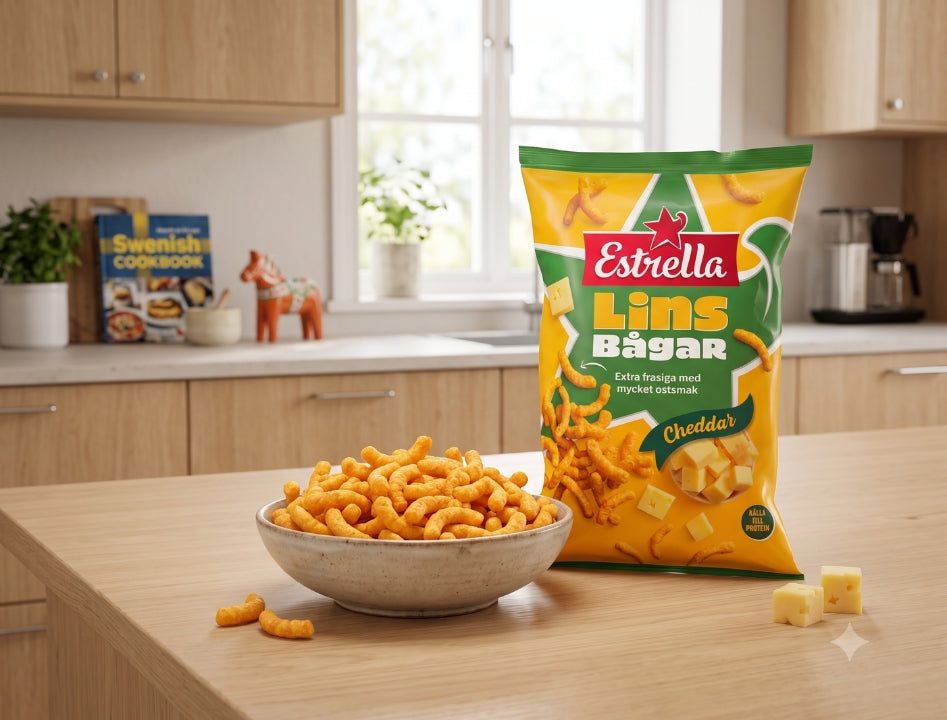 4 x Estrella Linsbågar Cheddar 150g (5.29 oz) – Swedish Cheddar Lentil Puffs