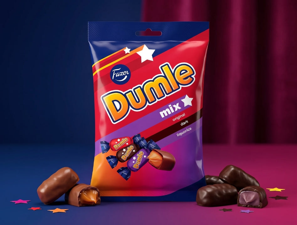 5 x Fazer Dumle Mix Original, Dark &amp; Licorice 200g (7.05 oz) – Finnish Chocolate Covered Caramel Candy Assortment