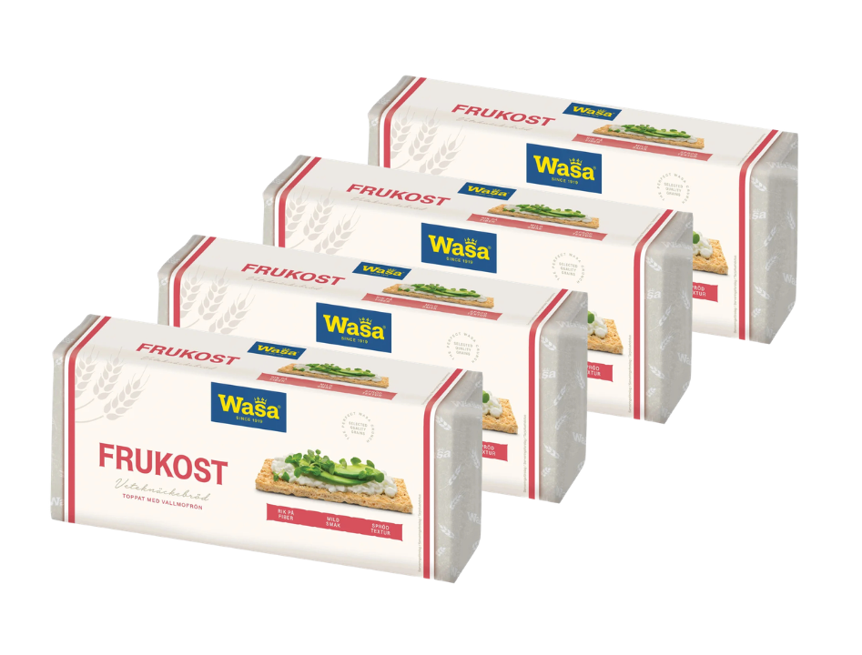 4 Packs of Wasa Frukost Crispbread 480g (16.93 oz) – Authentic Swedish Light Breakfast Crispbread