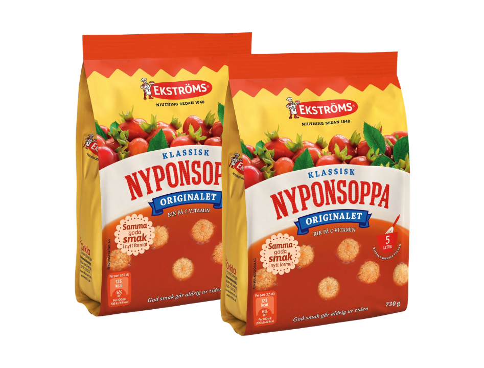 Ekströms Klassisk Nyponsoppa Powder 2 × 730g (2 × 25.75 oz) – Authentic Swedish Rosehip Soup Mix – Makes 10 Liters