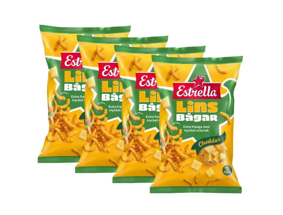 4 x Estrella Linsbågar Cheddar 150g (5.29 oz) – Swedish Cheddar Lentil Puffs