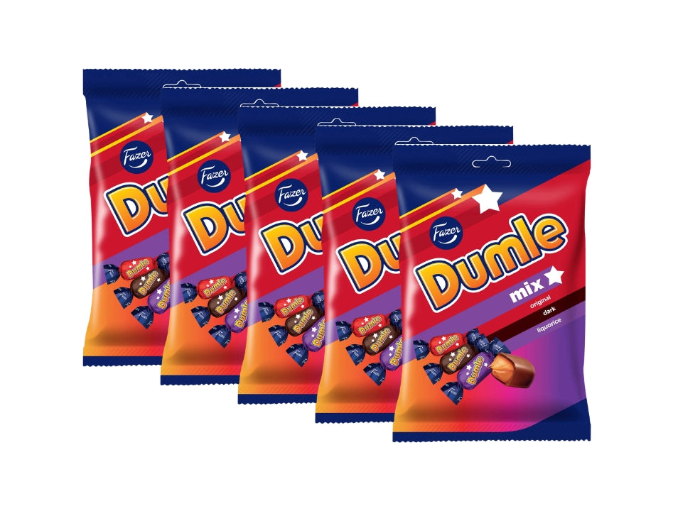 5 x Fazer Dumle Mix Original, Dark &amp; Licorice 200g (7.05 oz) – Finnish Chocolate Covered Caramel Candy Assortment