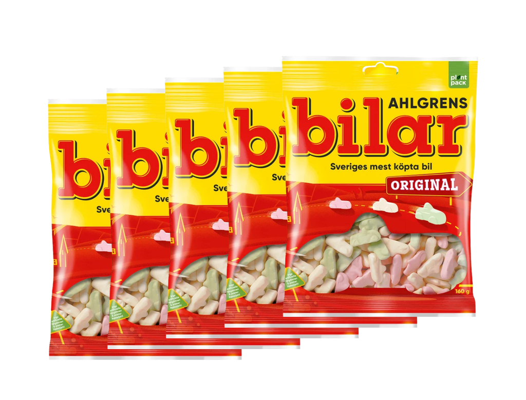 Ahlgrens Bilar Original 5 × 160g (5 × 5.64 oz) – Authentic Swedish Soft Foam Candy Cars – Classic Fruity Treat