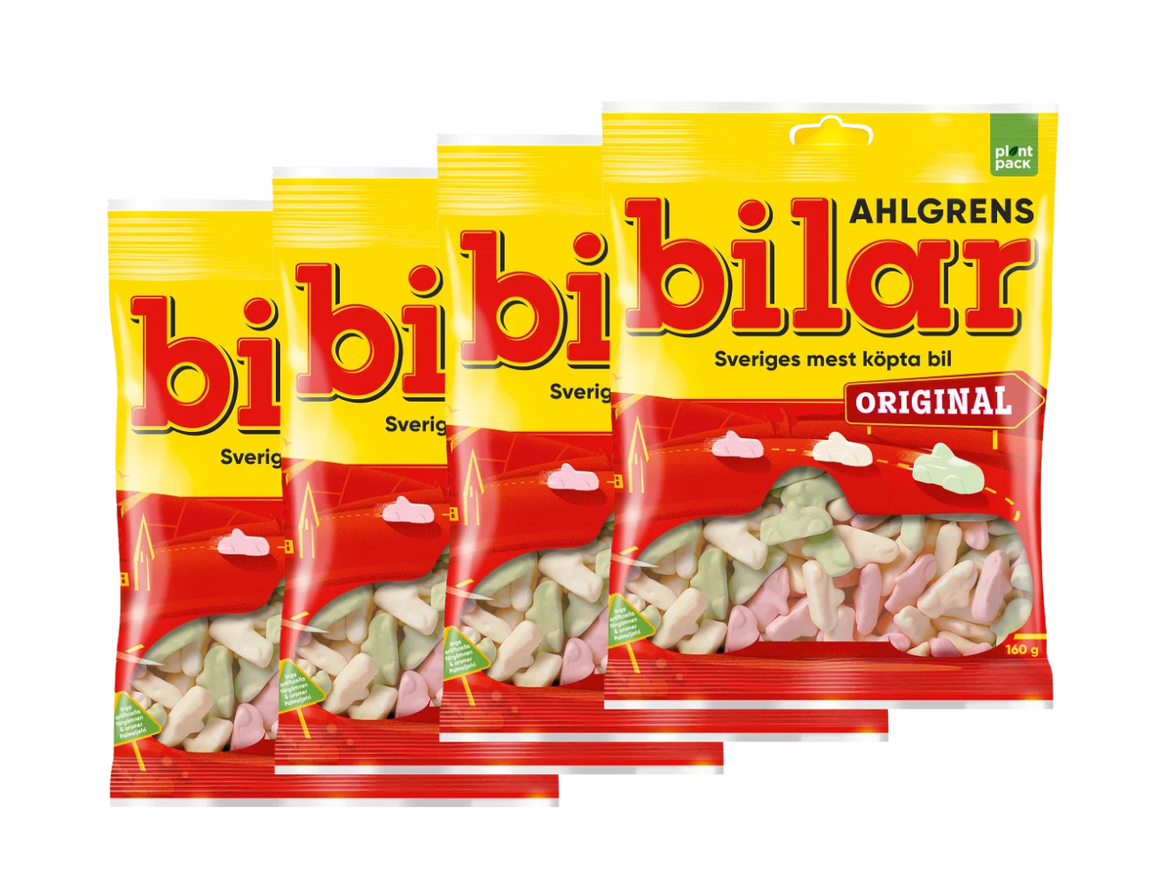 Ahlgrens Bilar Original 4 × 160g (4 × 5.64 oz) – Authentic Swedish Soft Foam Candy Cars – Classic Fruity Treat