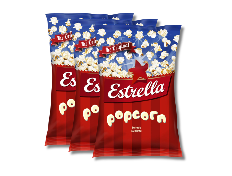 3 Bags of Estrella Popcorn – 65g (2.29oz)