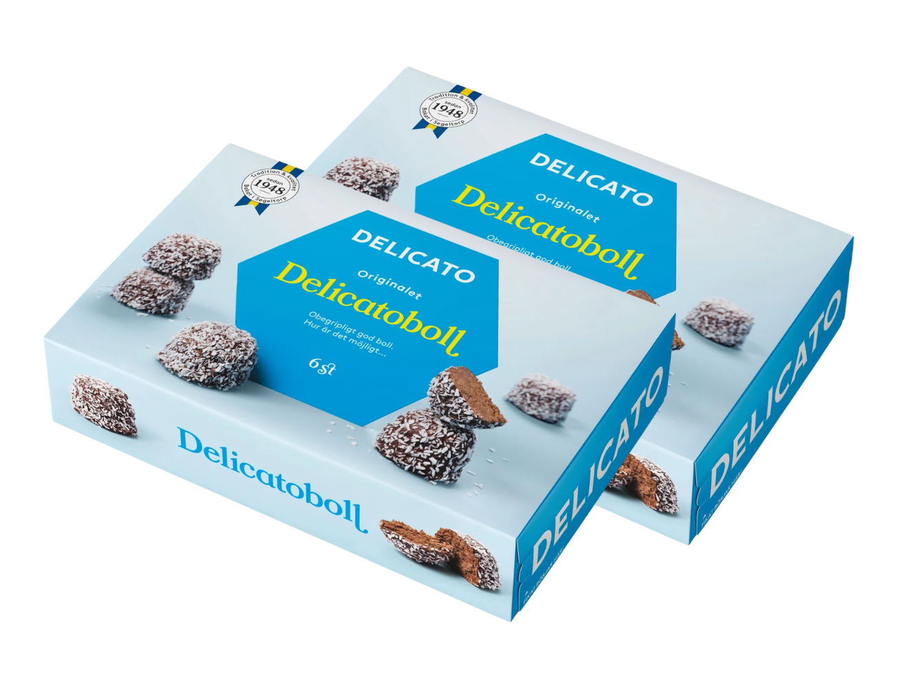 Delicato Delicatobollar 2 × (6 × 40g) – Authentic Swedish Chocolate Coconut Balls – Classic Fika Treat