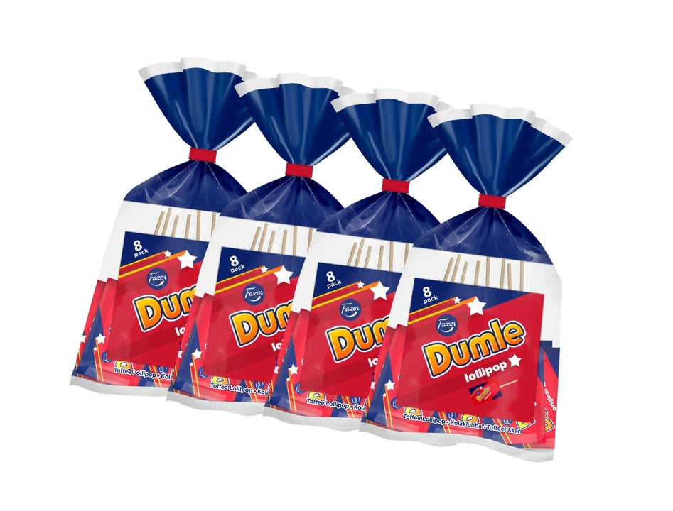 4 x Fazer Dumle Klubbor 10 Pack 100g (3.52 oz) – Finnish Chocolate Covered Caramel Lollipops