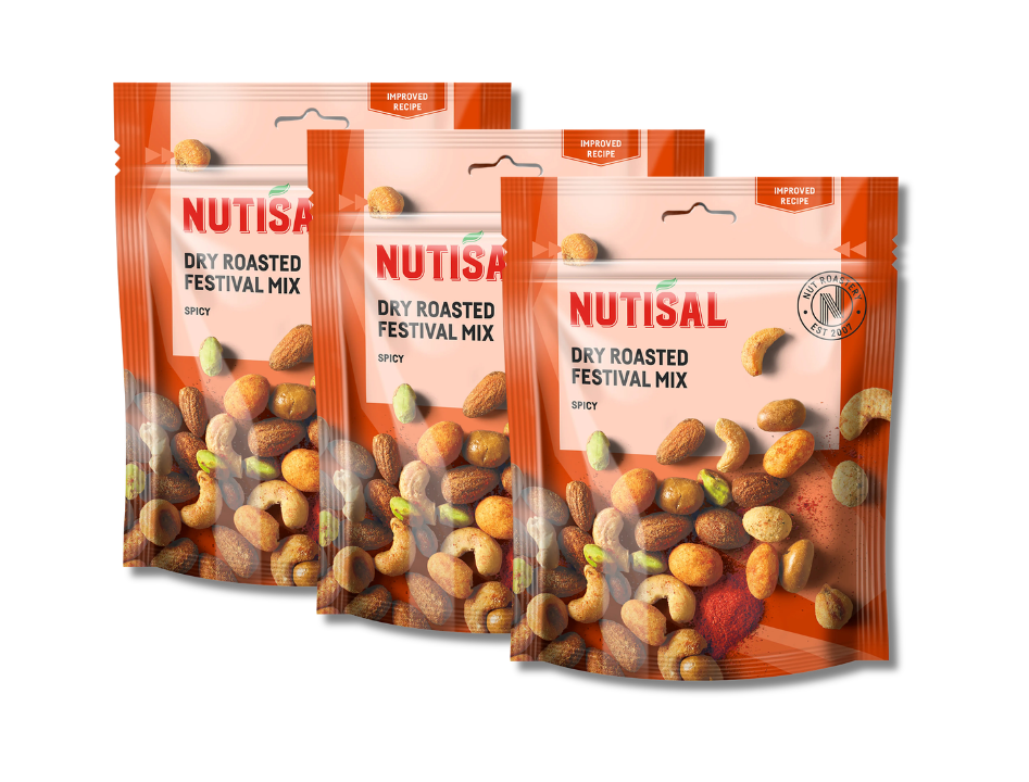 3 Packs of Nutisal Dry Roasted Festival Mix 175g (6.17 oz) – Premium Swedish Mixed Nuts with Savory Seasoning