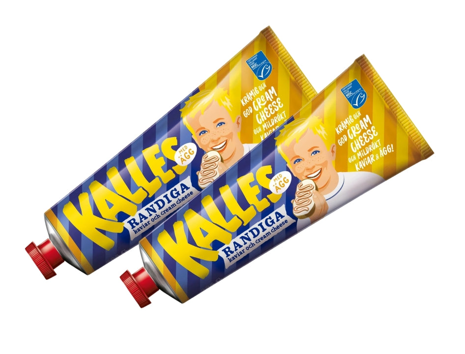 2 x Kalles Randiga Med Ägg 285g (10.05 oz) – Swedish Striped Cod Roe, Cream Cheese & Egg Spread