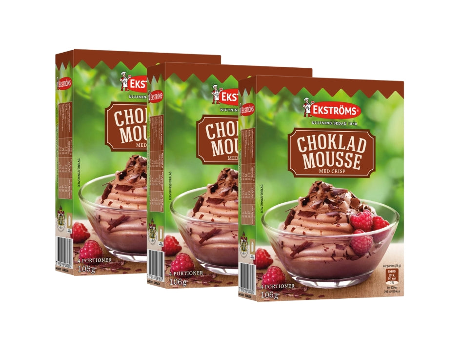Ekströms Chokladmousse med Crisp 4 Portioner 3 × 106g (3 × 3.74 oz) – Authentic Swedish Chocolate Mousse Mix with Crisp