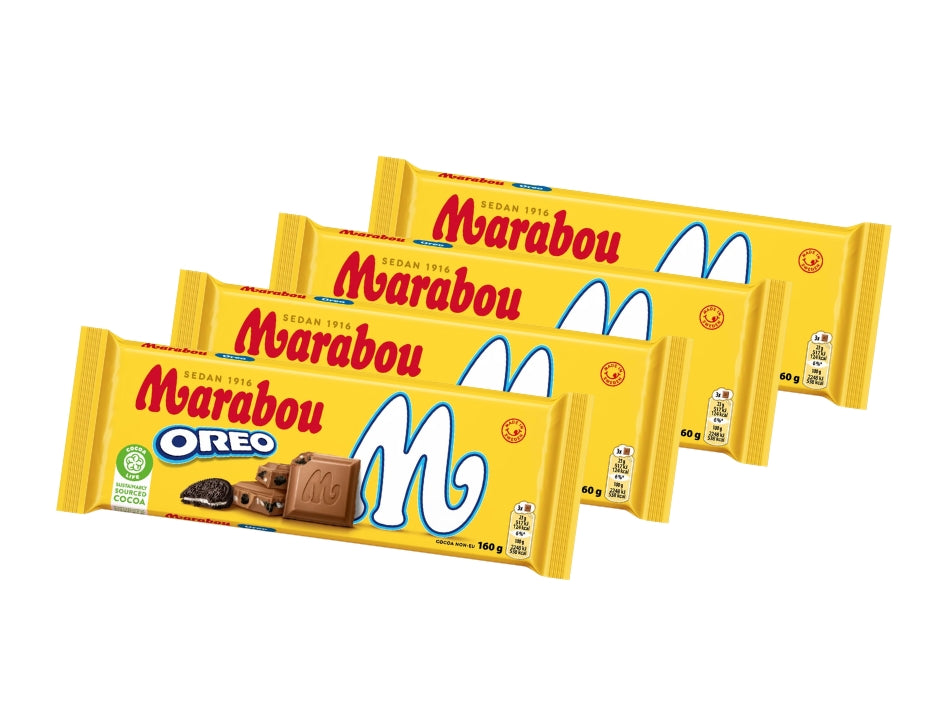 Marabou Mjölkchoklad Oreo 4 × 160g (4 × 5.64 oz) – Authentic Swedish Milk Chocolate with Oreo® Cookie Pieces