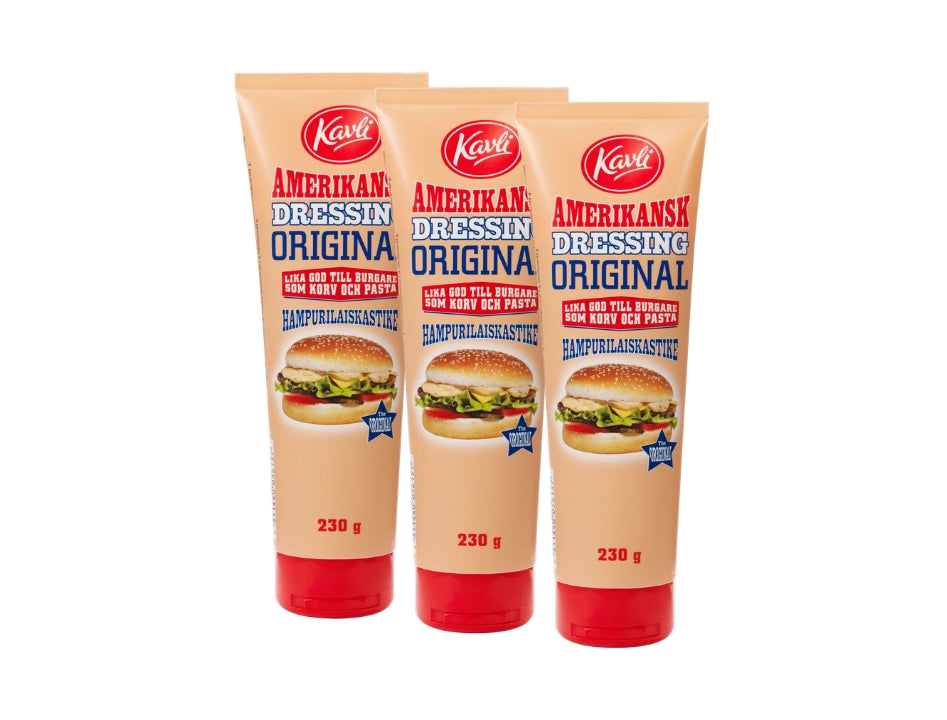 Kavli Amerikansk Hamburgerdressing Original 3 × 230g (3 × 8.11 oz) – Authentic Scandinavian Burger Dressing