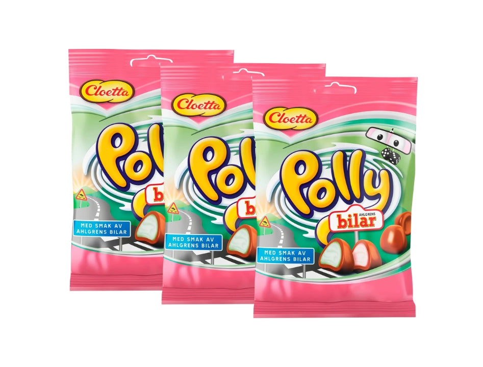 Cloetta Polly Chokladbilar 3 × 150g (3 × 5.29 oz) – Authentic Swedish Chocolate-Coated Foam Candy Cars