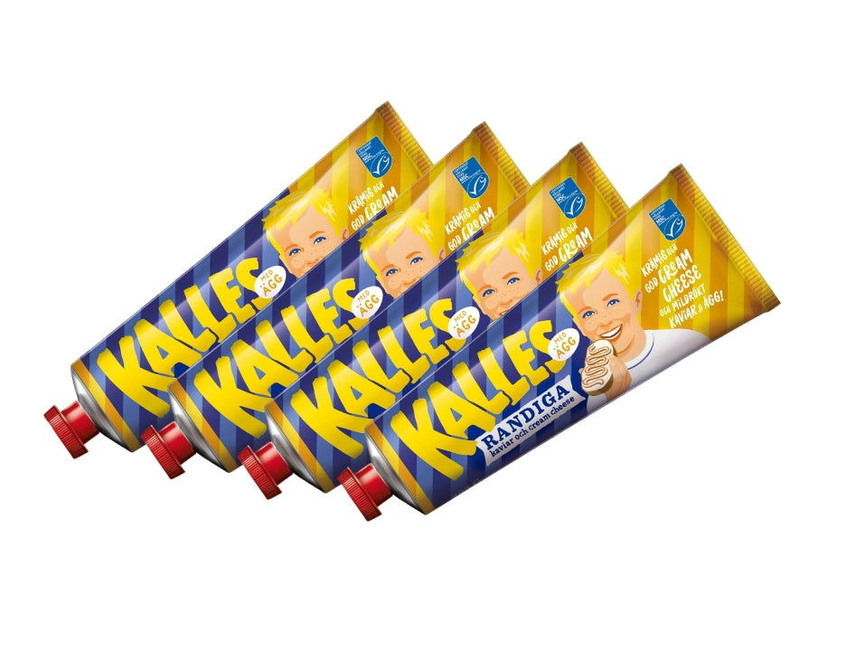 4 x Kalles Randiga Med Ägg 285g (10.05 oz) – Swedish Striped Cod Roe, Cream Cheese & Egg Spread