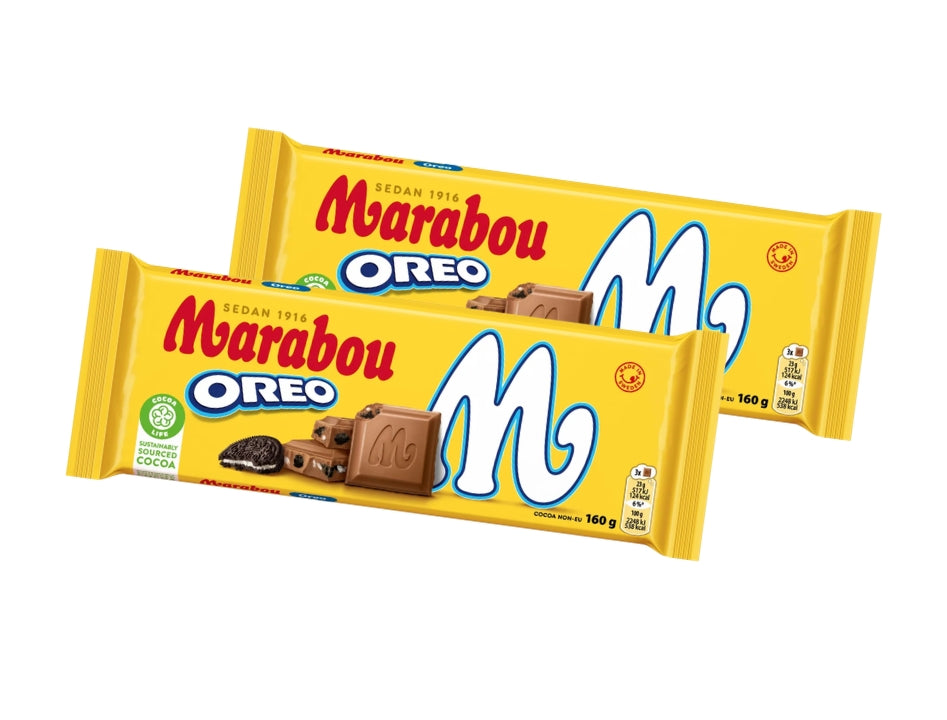 Marabou Mjölkchoklad Oreo 2 × 160g (2 × 5.64 oz) – Authentic Swedish Milk Chocolate with Oreo® Cookie Pieces