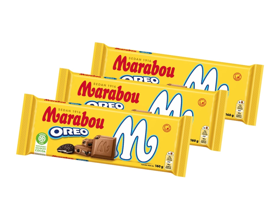 Marabou Mjölkchoklad Oreo 3 × 160g (3 × 5.64 oz) – Authentic Swedish Milk Chocolate with Oreo® Cookie Pieces