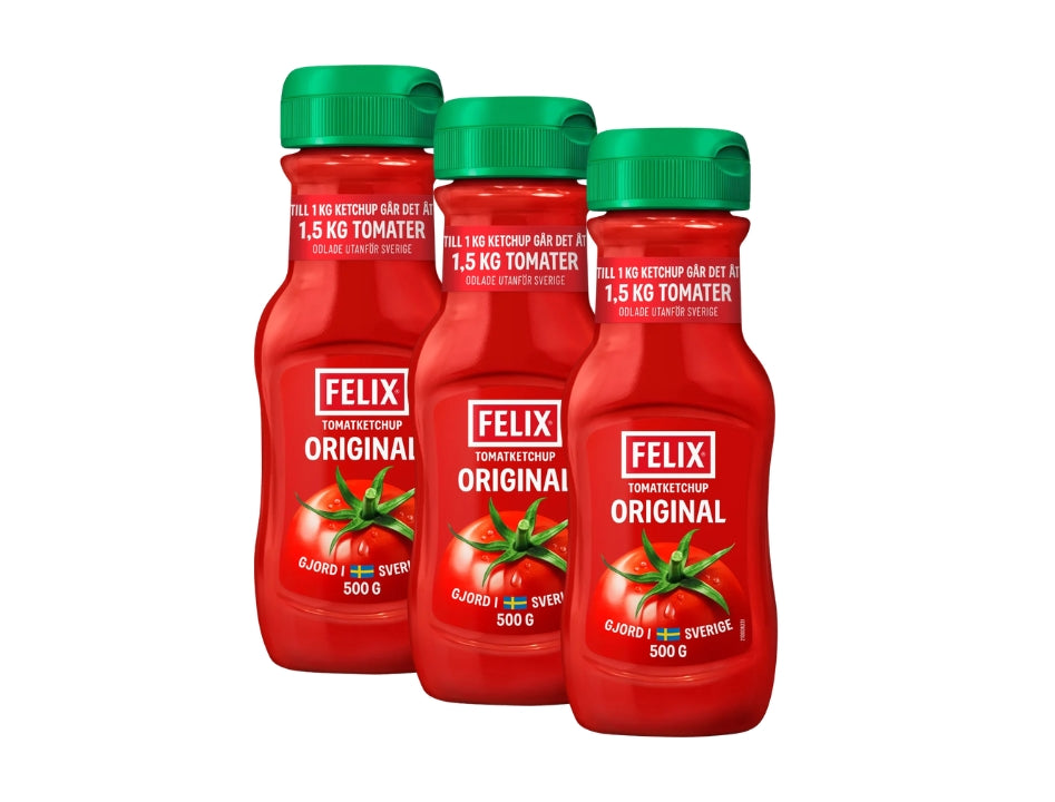 3 x Felix Original Ketchup 500g (17.64 oz) – Authentic Swedish Tomato Ketchup Made in Sweden