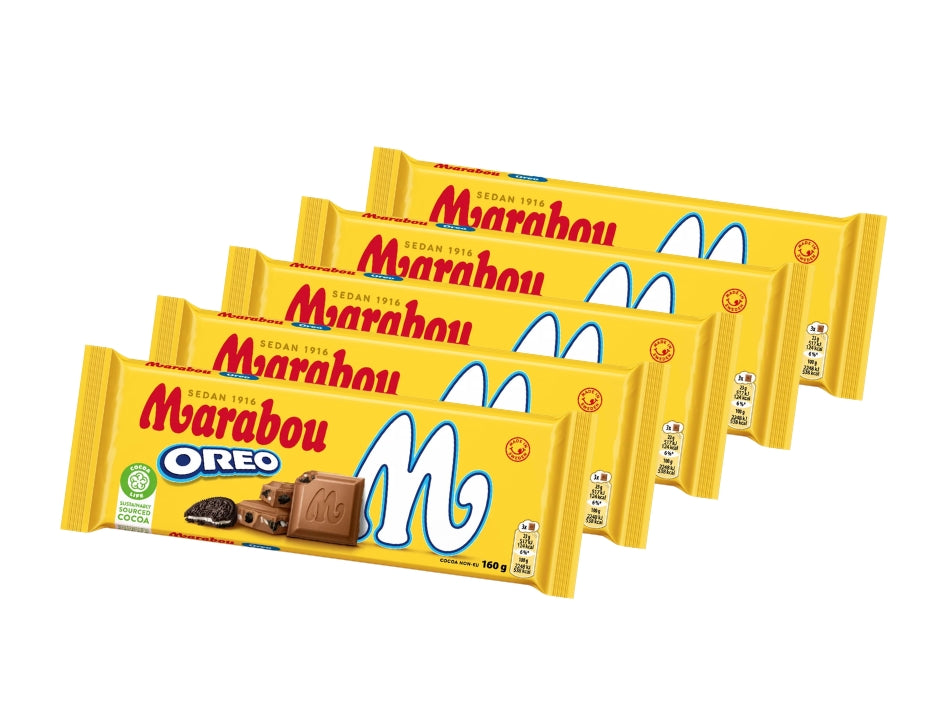 Marabou Mjölkchoklad Oreo 5 × 160g (5 × 5.64 oz) – Authentic Swedish Milk Chocolate with Oreo® Cookie Pieces