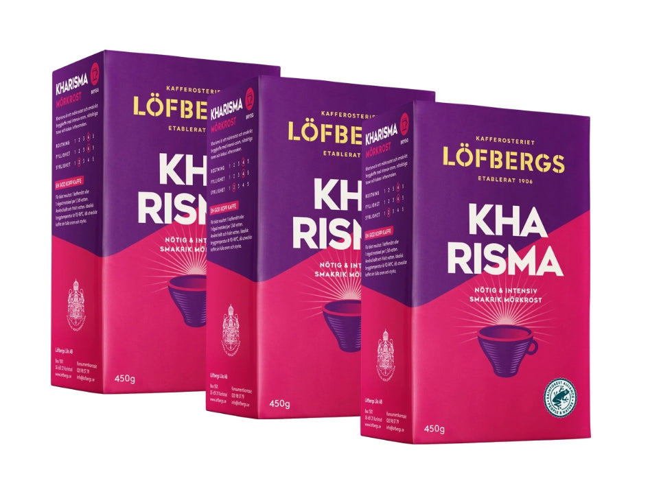 Löfbergs Kharisma Ground Coffee 3 × 450g (3 × 15.87 oz) – Authentic Swedish Dark Roast 100% Arabica Coffee