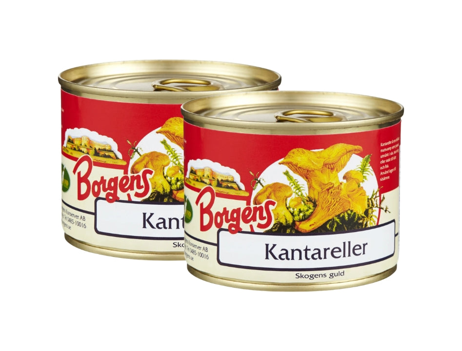 Borgens Chanterelles in Water 2 × 200g (2 × 7.05 oz) – Authentic Swedish Whole Chanterelle Mushrooms