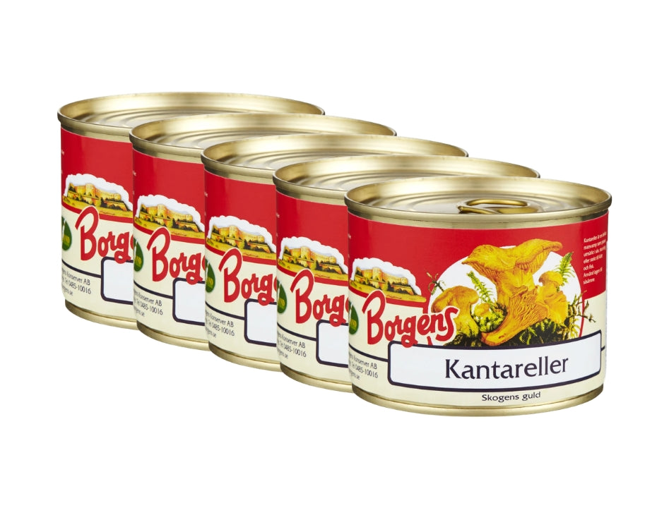 Borgens Chanterelles in Water 5 × 200g (5 × 7.05 oz) – Authentic Swedish Whole Chanterelle Mushrooms
