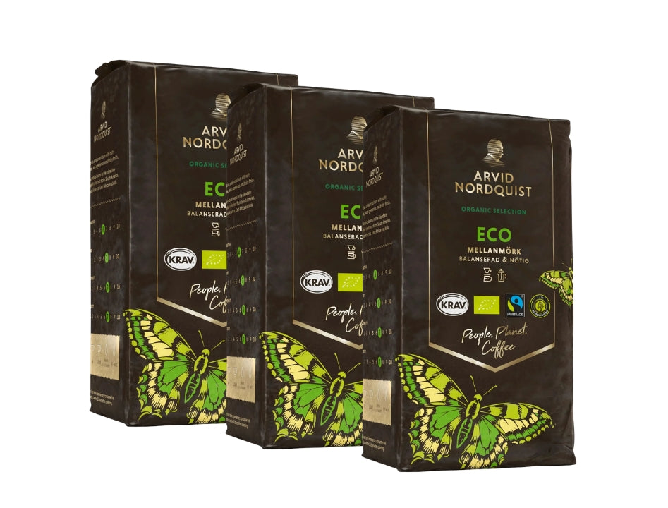 Arvid Nordquist Selection Eco Ground Coffee 3 × 450g (3 × 15.87 oz) – Organic KRAV & Fairtrade Certified Swedish Coffee
