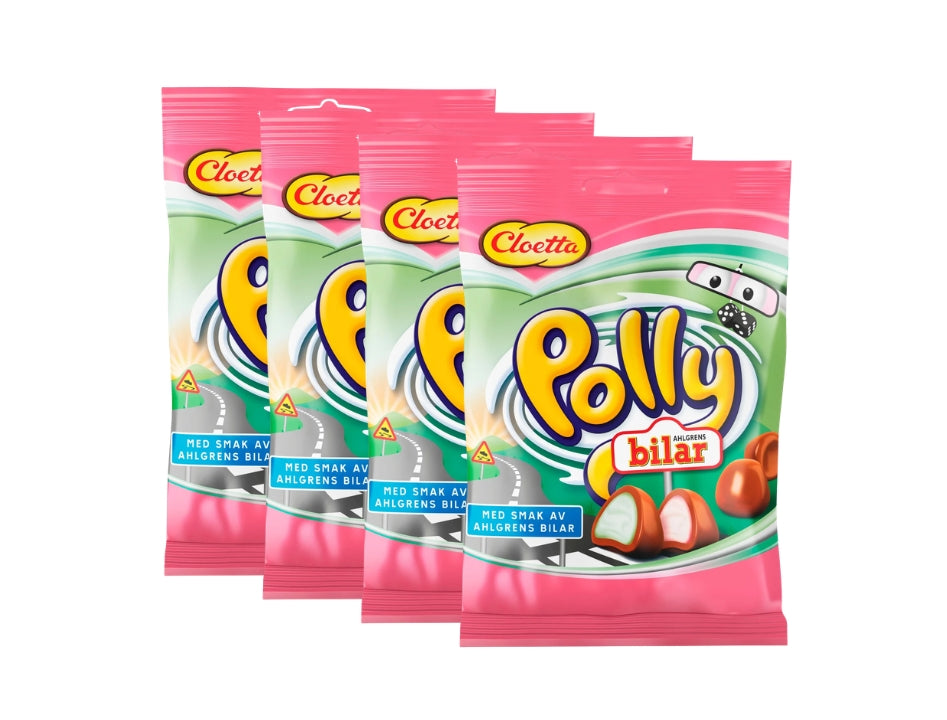 Cloetta Polly Chokladbilar 4 × 150g (4 × 5.29 oz) – Authentic Swedish Chocolate-Coated Foam Candy Cars