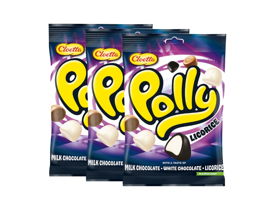 Cloetta Polly Licorice 3 × 150g (3 × 5.29 oz) – Authentic Swedish Chocolate-Coated Licorice Candy